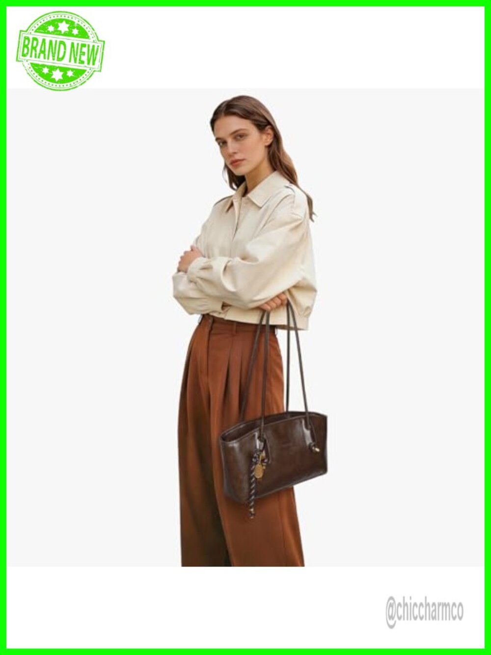 Faux Leather Vintage Shoulder Bag with Keychain - Picture 2 of 6